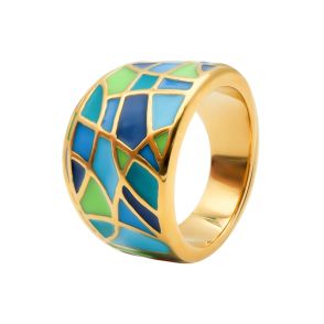 BISTER325 - Bague acier PVD doré - email - Taille 52 à 60 - 