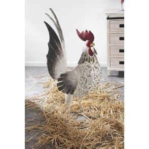 Poule décorative en métal et paille