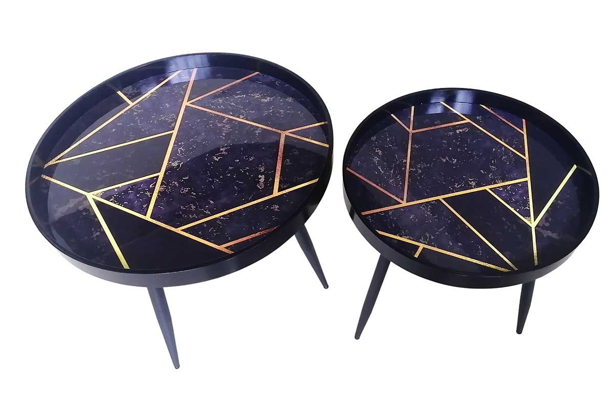 BP4014 - TABLES GIGOGNES X2 GEOMETRIC BLEU/OR - STYYL