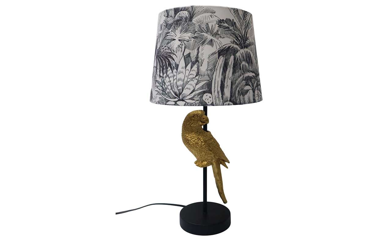 LAMPE A POSER PIED NOIR ABAT JOUR OISEAUX - ANNEXE MEUBLE & DECO