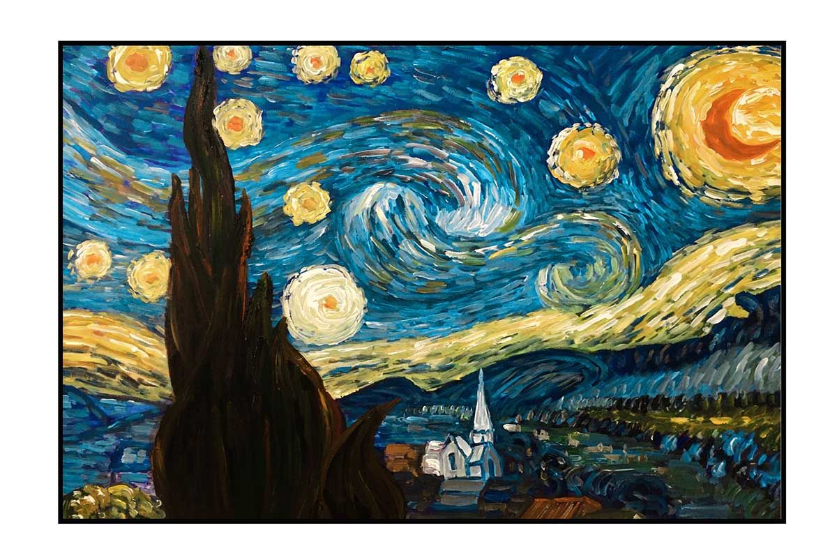 Van Gogh Tableau Nuit Etoilee TA5691 - TABLEAU LA NUIT ETOILEE VAN GOGH 60*90 CADRE NOIR - GALLERY |  Socadis-cadeau.com